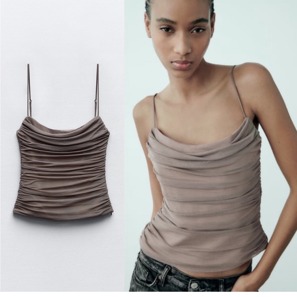 Zara NWT spaghetti strap draped tulle corset size XL